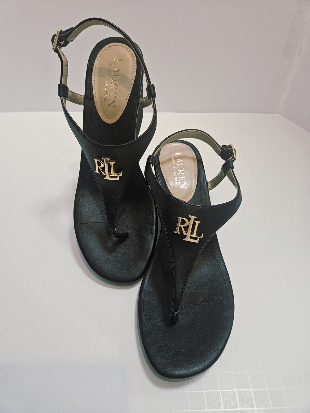 Lauren Ralph Lauren Jeannie Black Thong Wedge Sandals Shoes Women’s Size 8 New - Picture 5 of 16